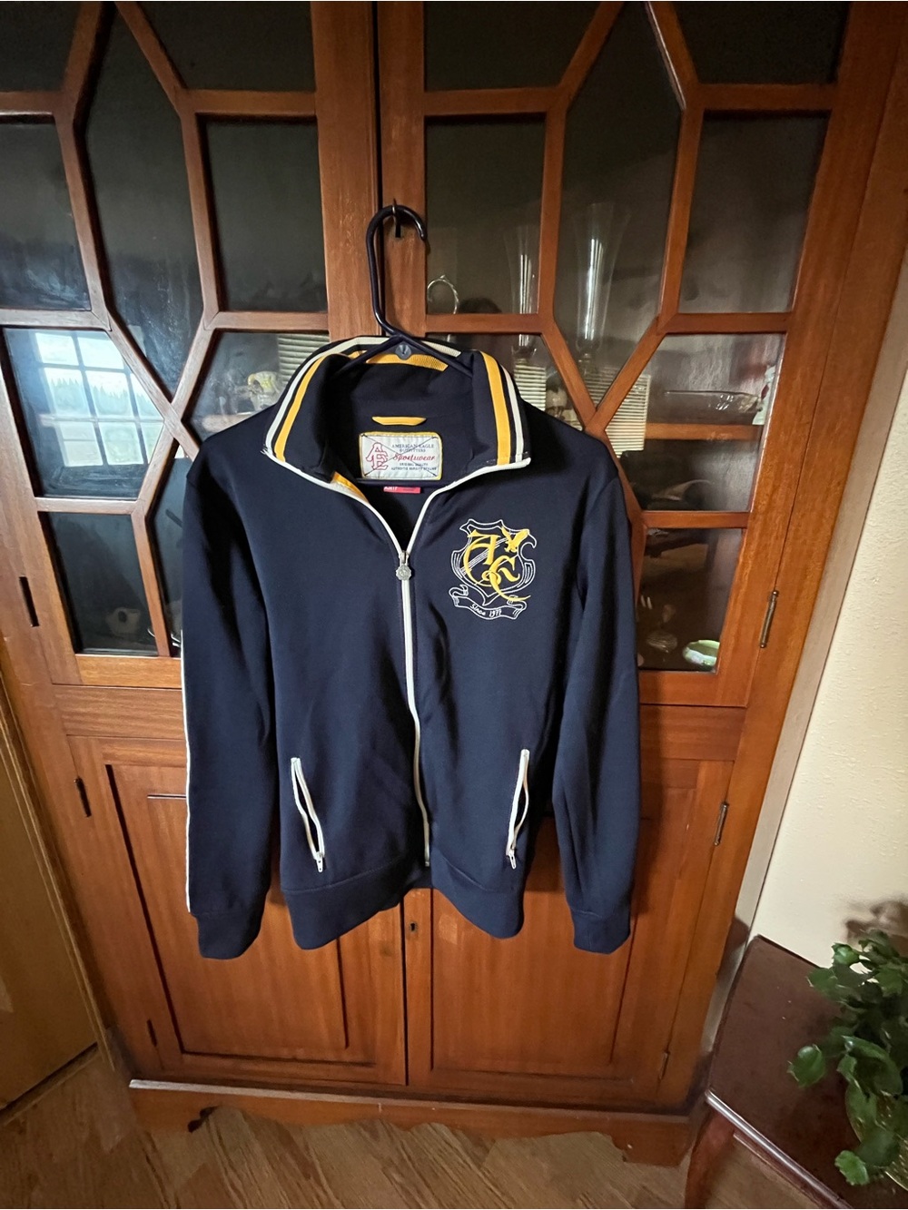 American Eagle Outfitters Navy Bomber Jacket with Yellow Trim